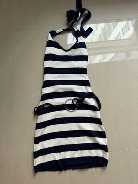 Frankies bikini Navy and White Striped Halter Dress